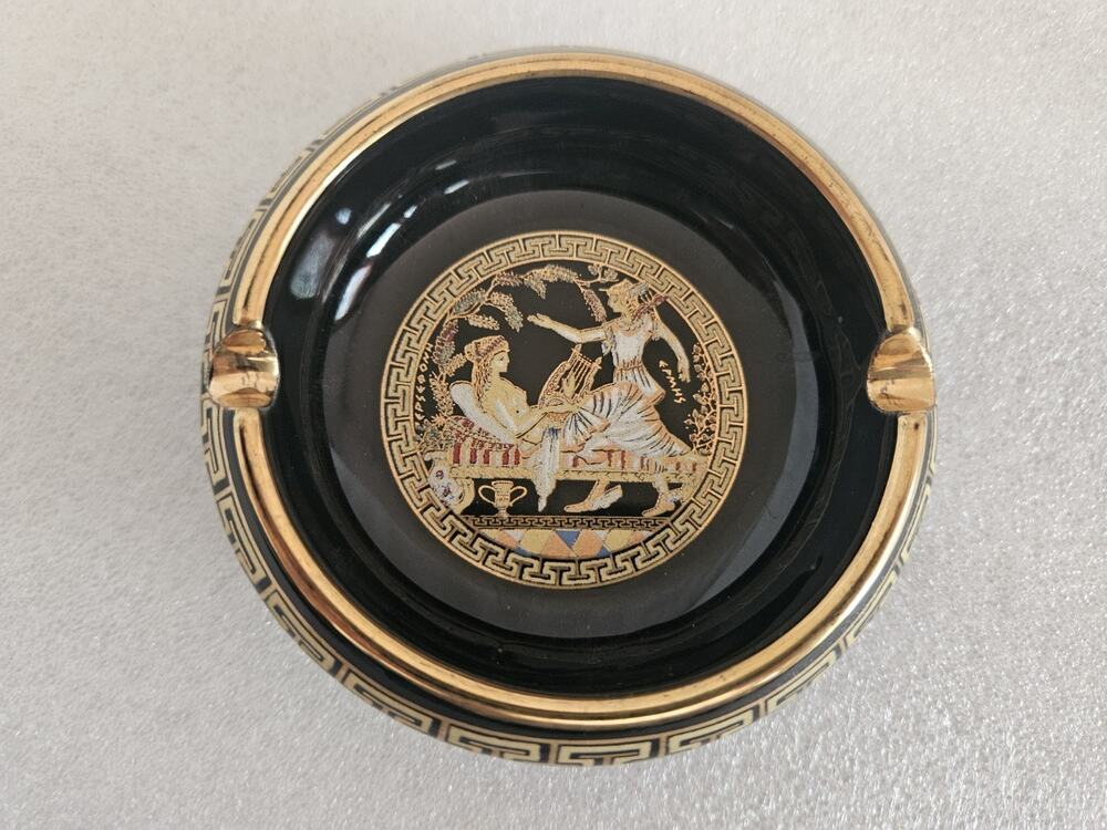 Vintage Ashtray 24k Handmade Hand Painted Greek Key 4in Athens Greece